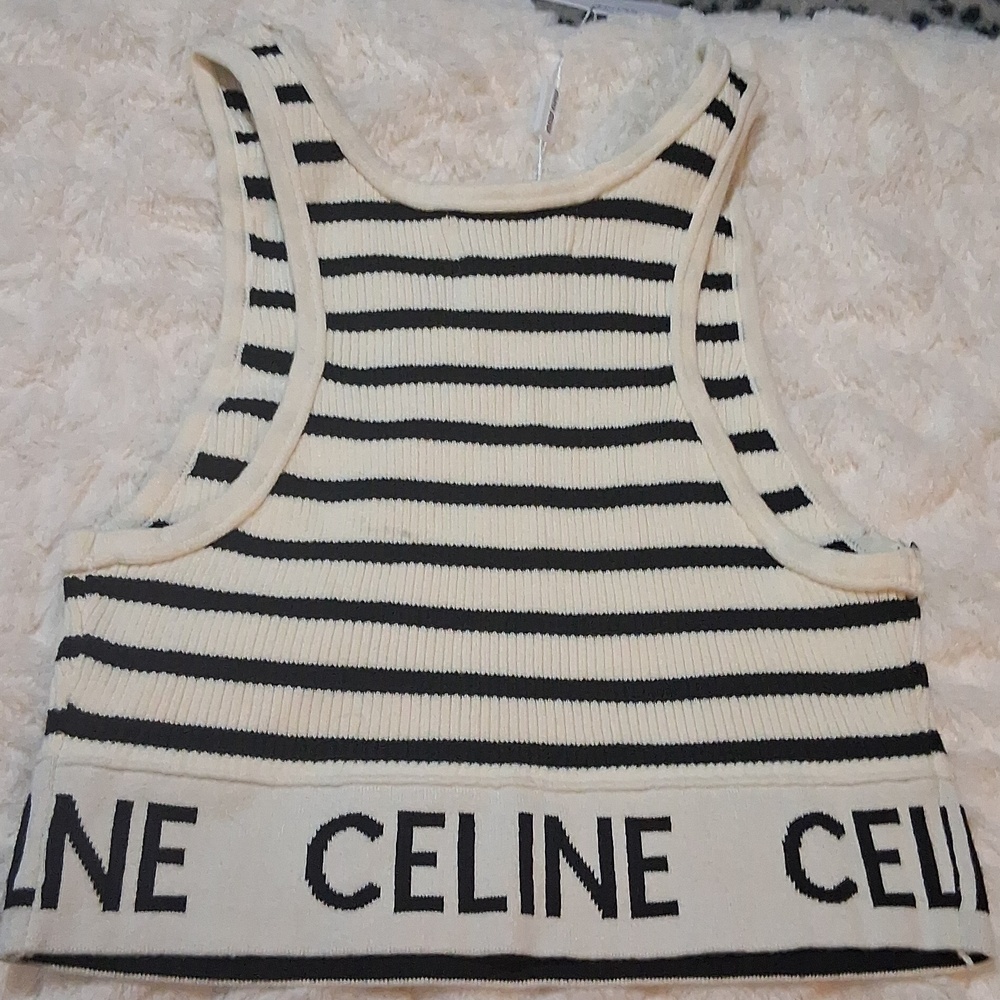 NWT Womens Celine Black and White Striped Crop Tank Top - Picture 5 of 5